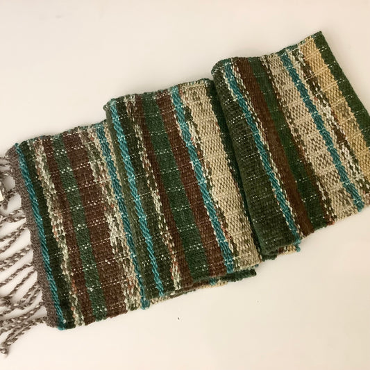 Handspun Wool Ella Scarf - Forest green brown teal