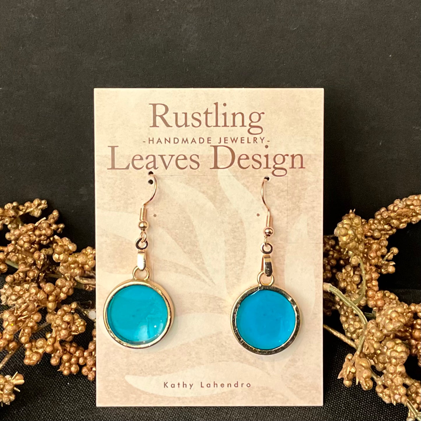 Large Round Teal Resin Earrings
