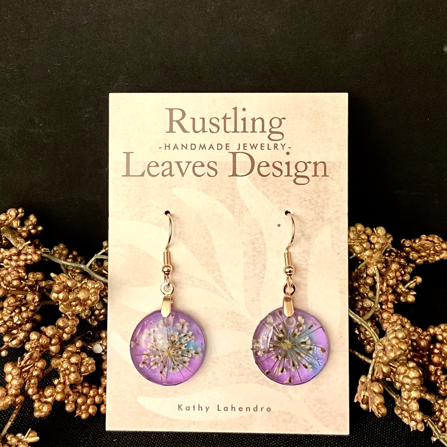 Purple Resin Floral Disc Earrings