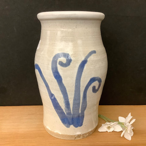 White Vase with Blue Fronds