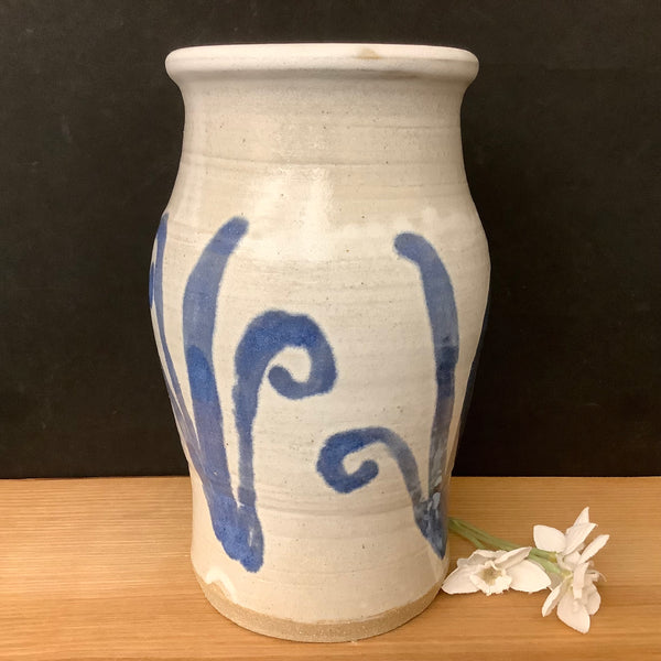 White Vase with Blue Fronds