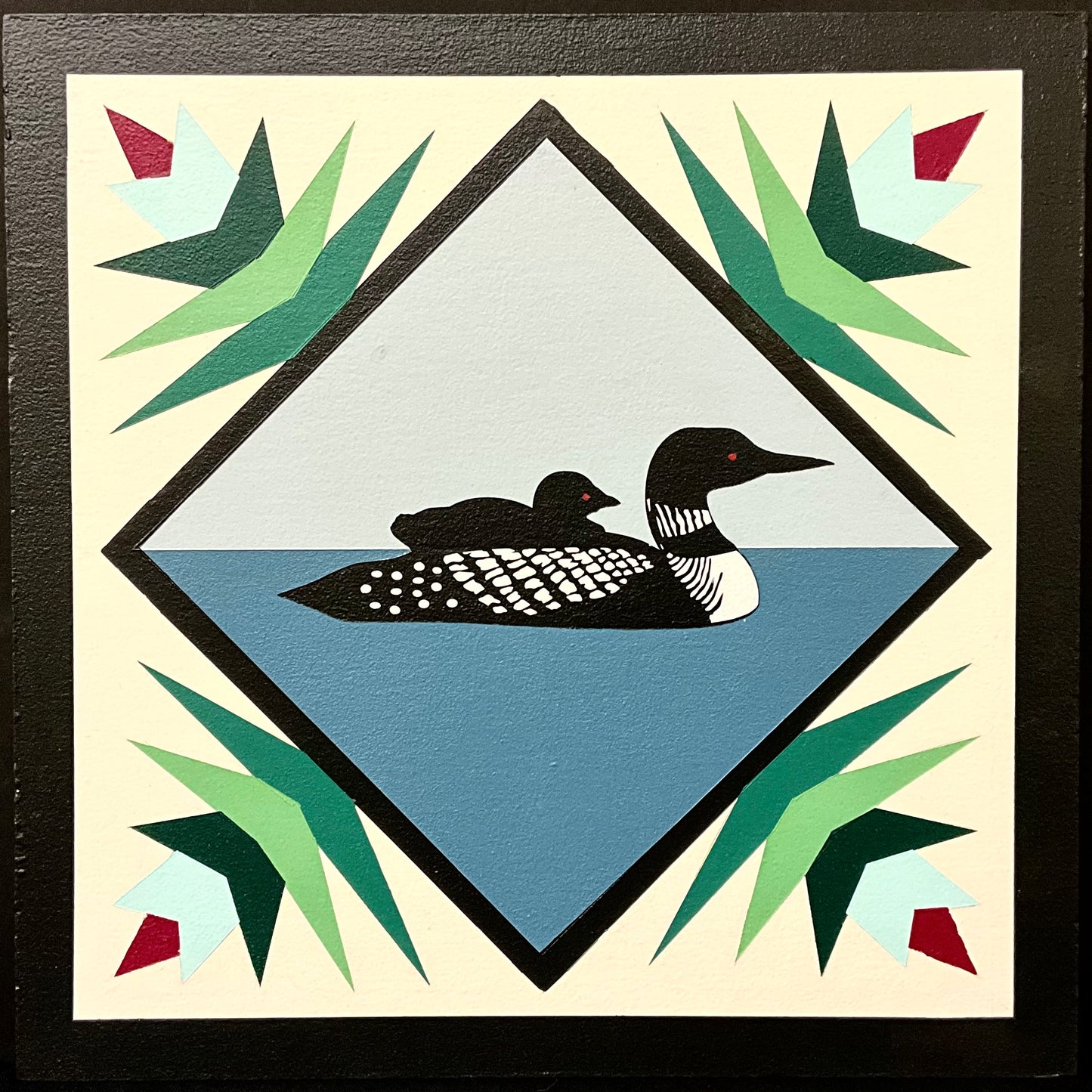 Loon and Chick with Flowers 1’x1’