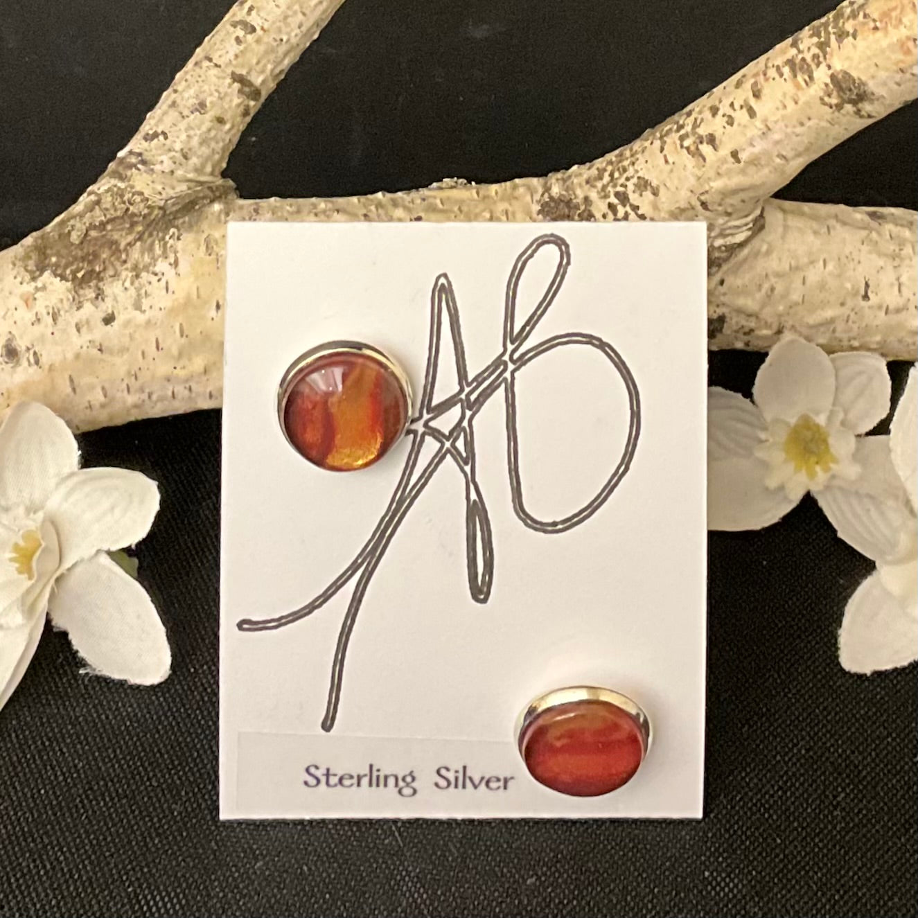 Silver Post Earrings in Brown and Gold