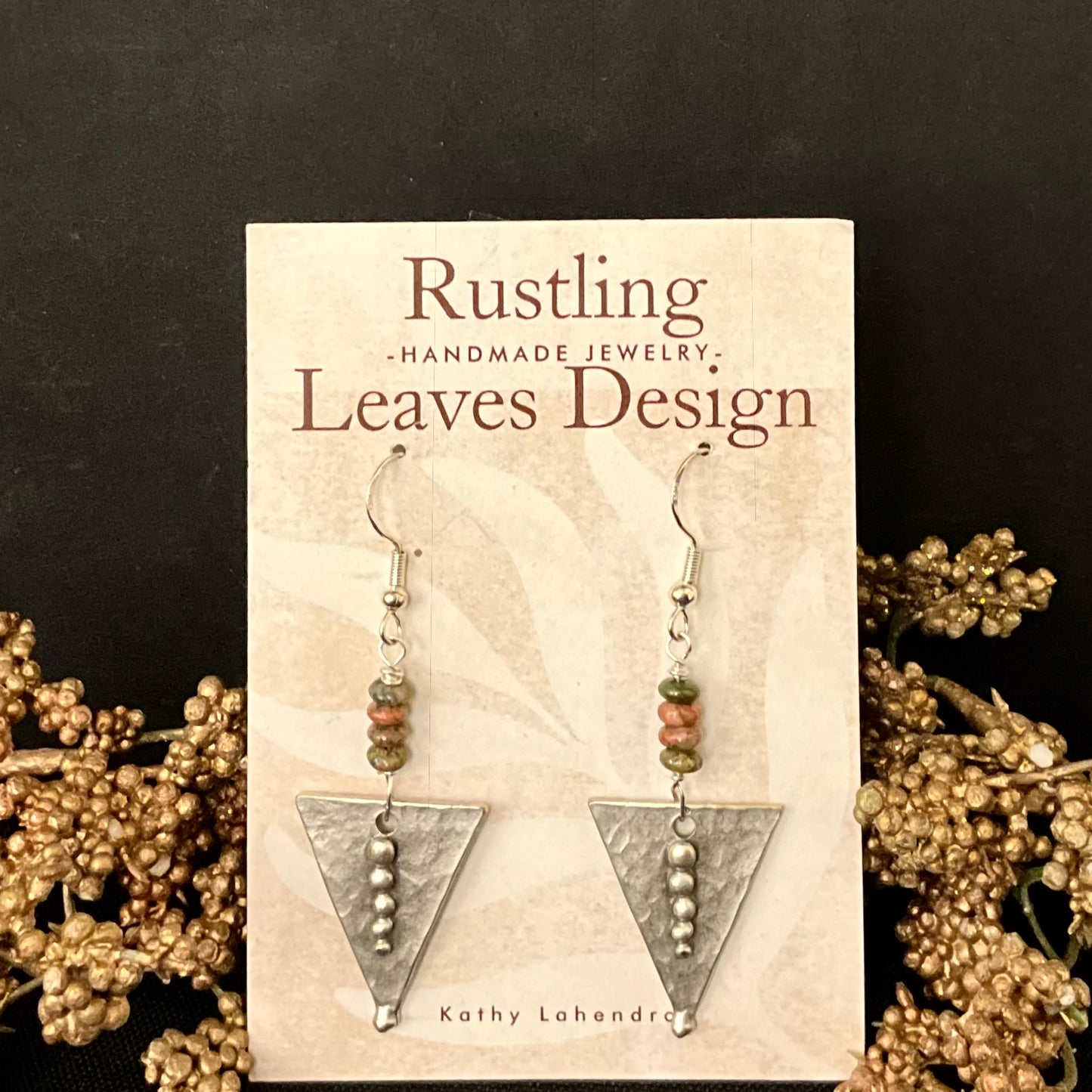 Triangle with 4 Bead Pewter Earrings