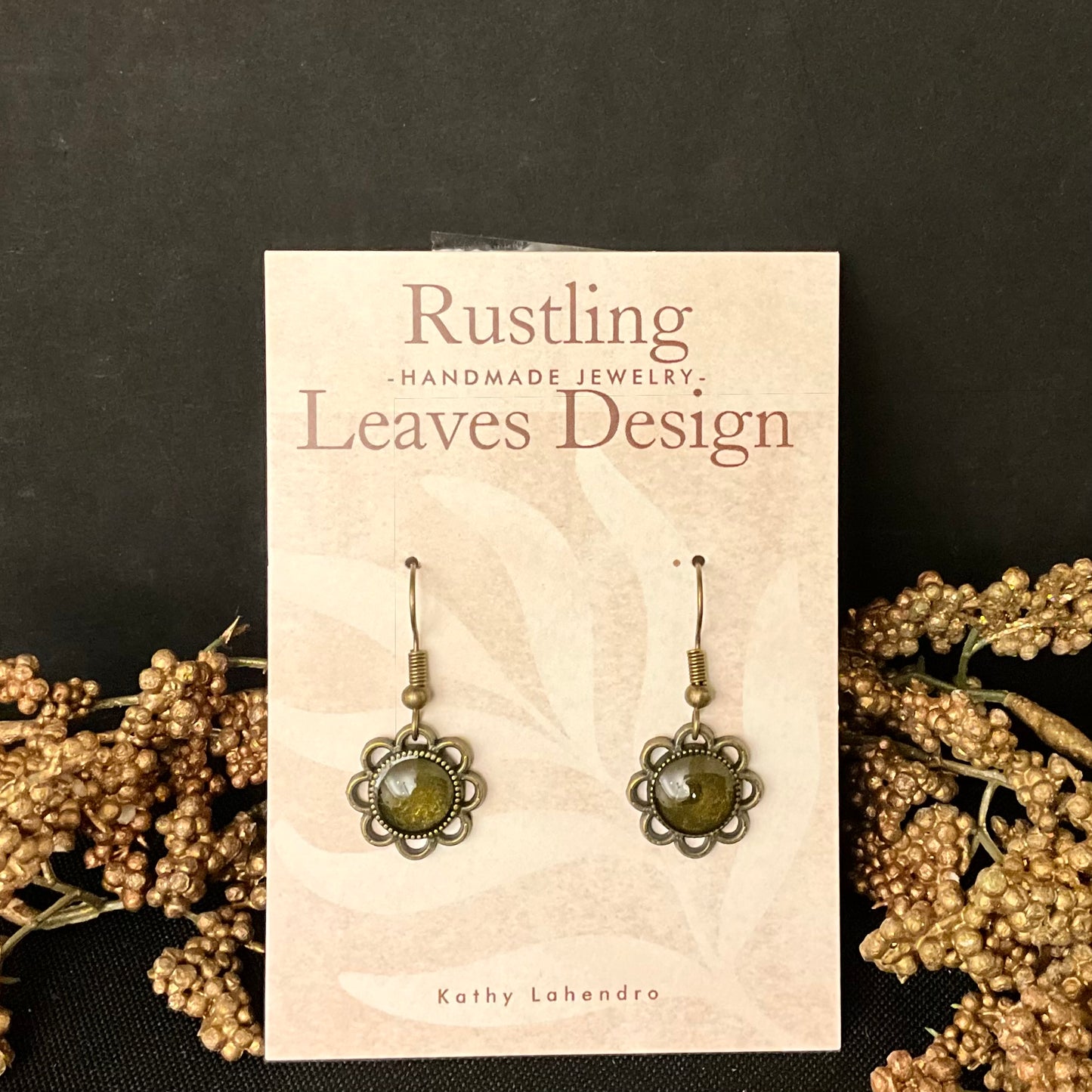 Gray Glass Bead Floral Earrings