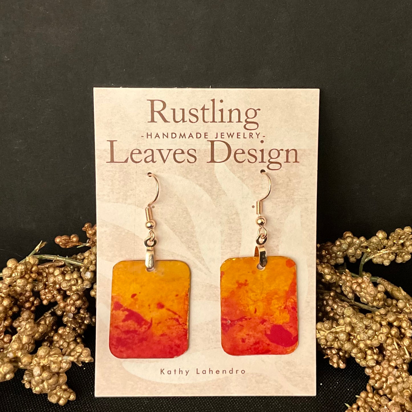 Orange and Pink Rectangle Earrings