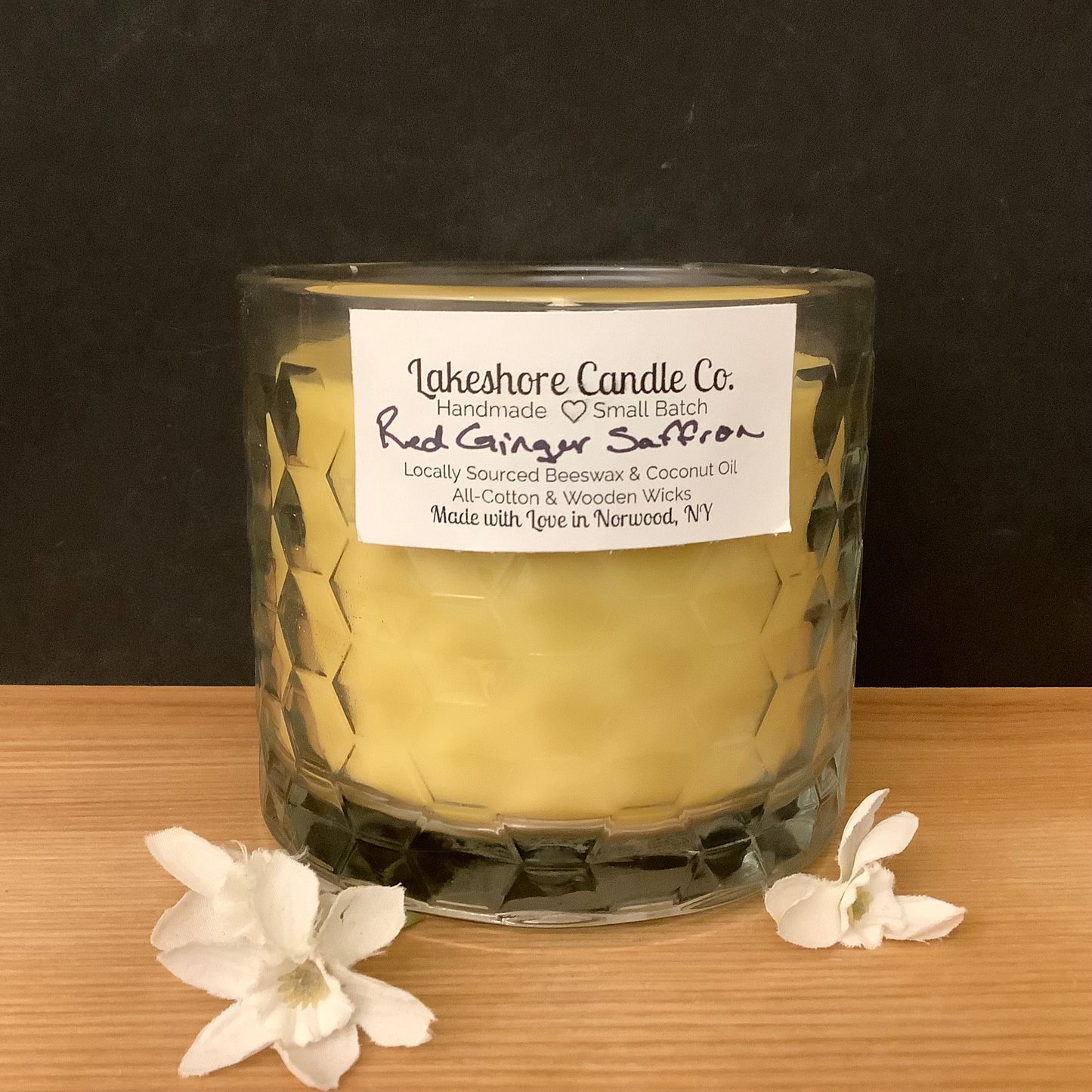 Beeswax Hex Glass Candle - Red Ginger Saffron