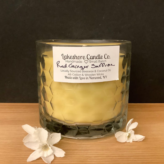 Beeswax Hex Glass Candle - Red Ginger Saffron