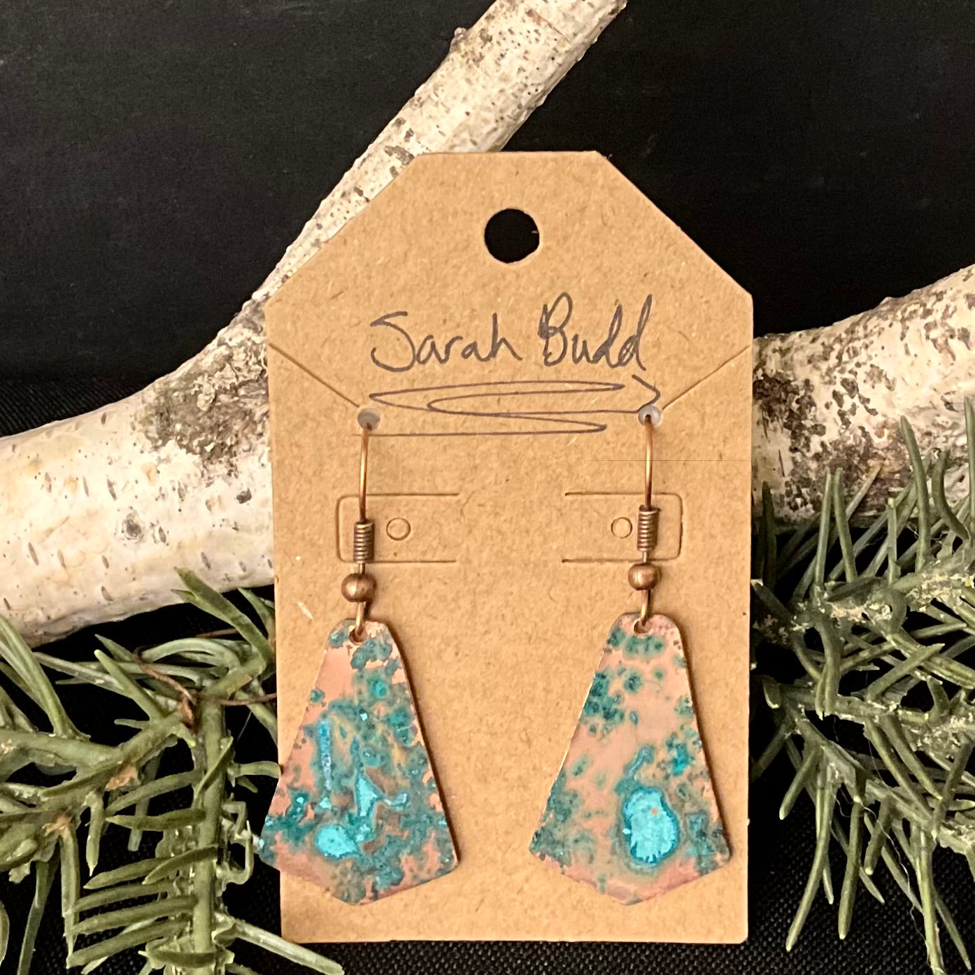 Patina Copper Pyramid Shaped Earrings