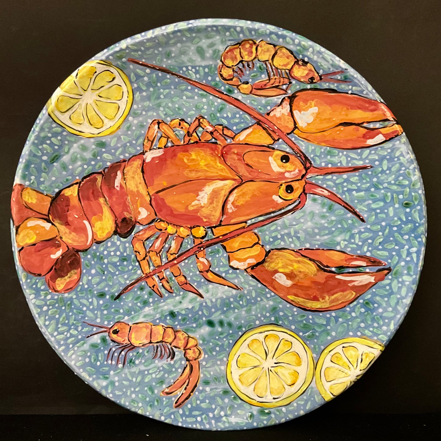 Large Blue Lobster Platter with Lemons