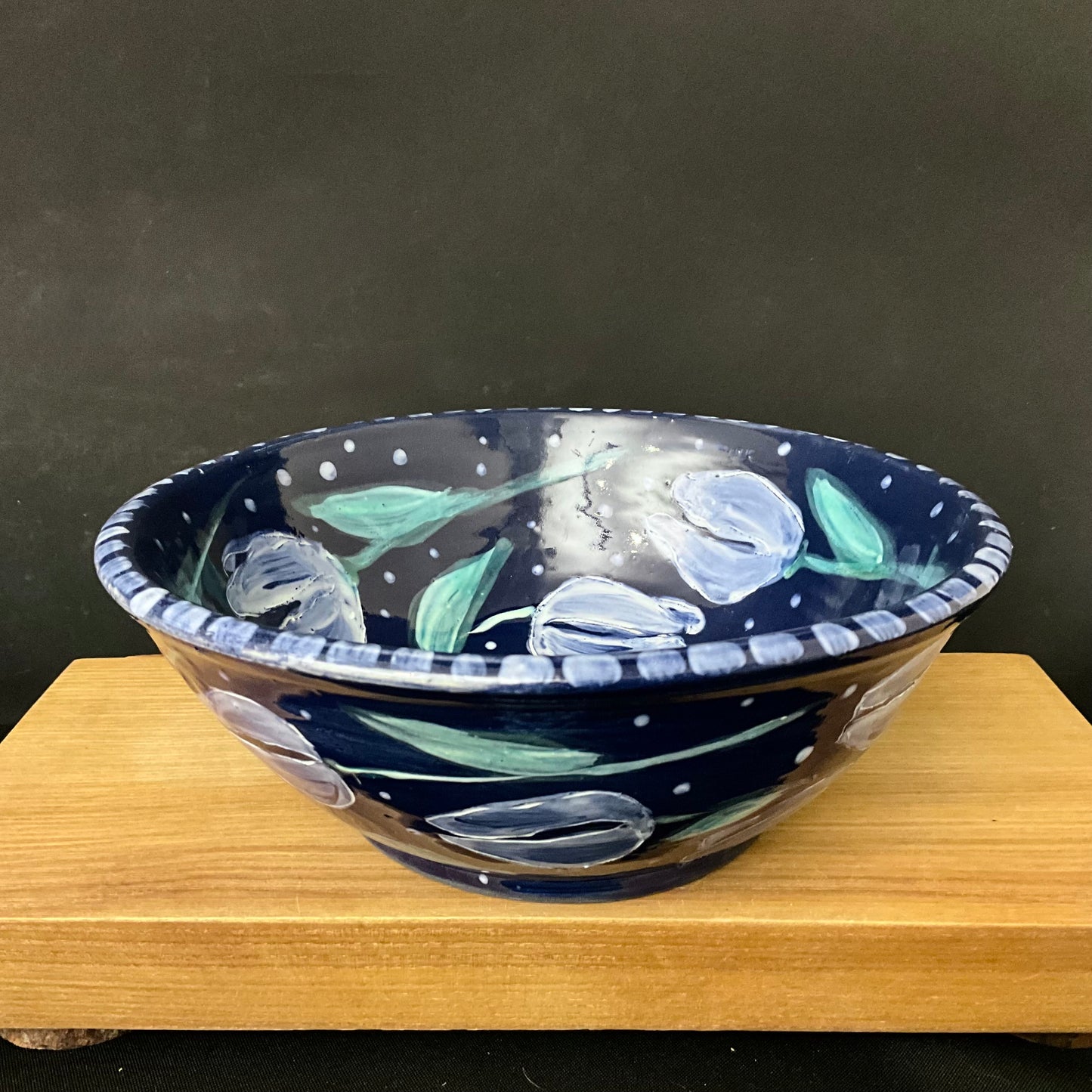 Dark Blue Bowl with Blue Tulips