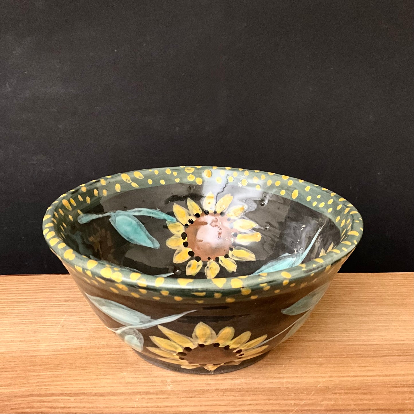 Small Bowl Sunflowers on Black