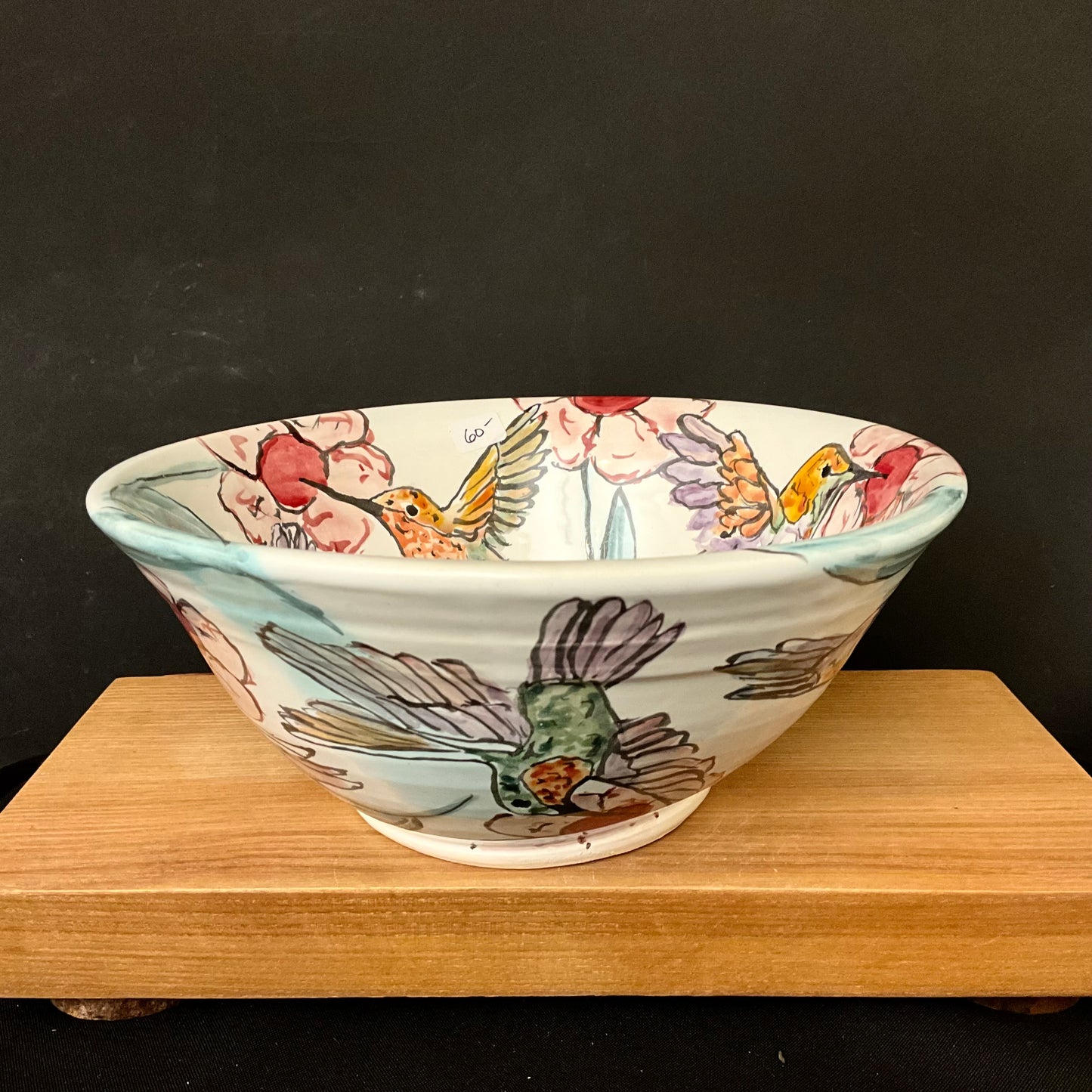 Large Bowl with Hummingbird and Pink Flowers
