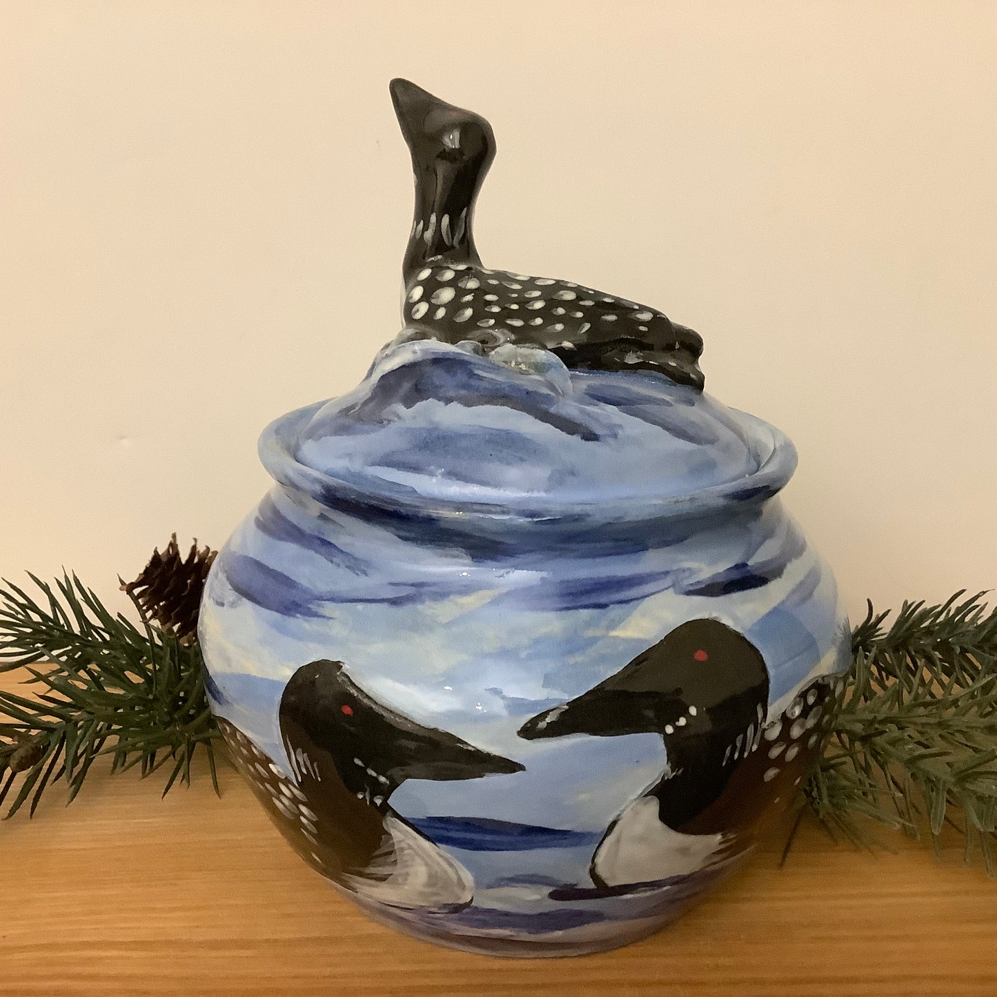 Lidded Jar with Loon Finial