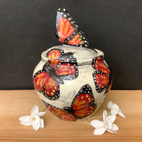 Ginger Jar with Butterflies & Butterfly Finial