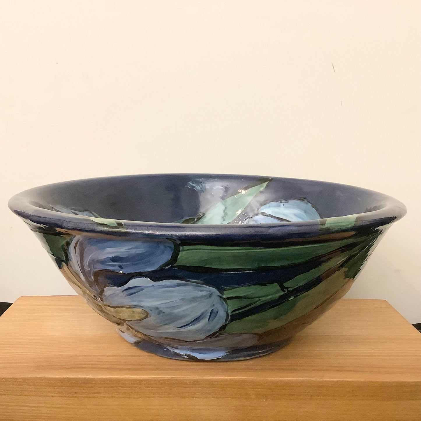 Deep Midnight Blue Bowl w Irises