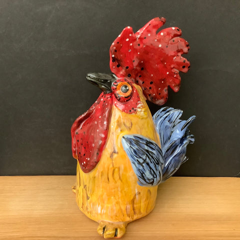 Ceramic Rooster in Yellow, Red and Blue