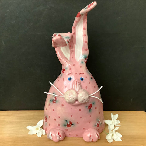Pink Bunny with Pink & Green Flowers