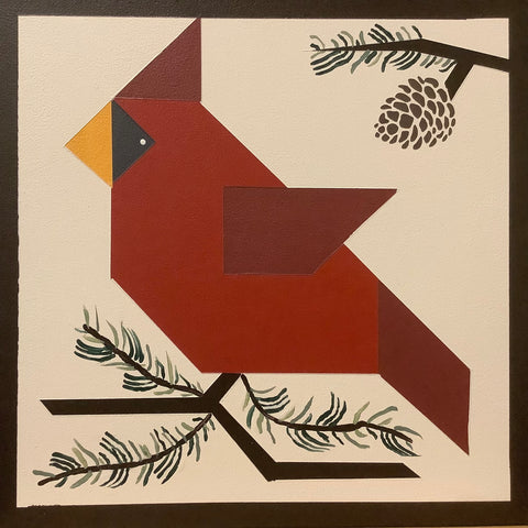 Barn Quilt Cardinal on Pine Branch 1’ x 1’