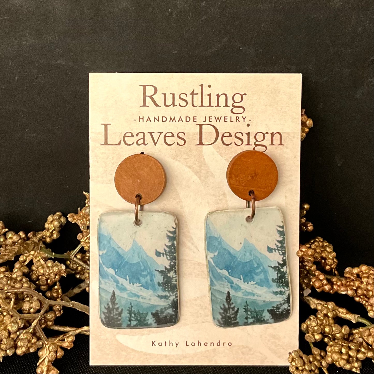 Wood Post Blue Mountains Square Earrings