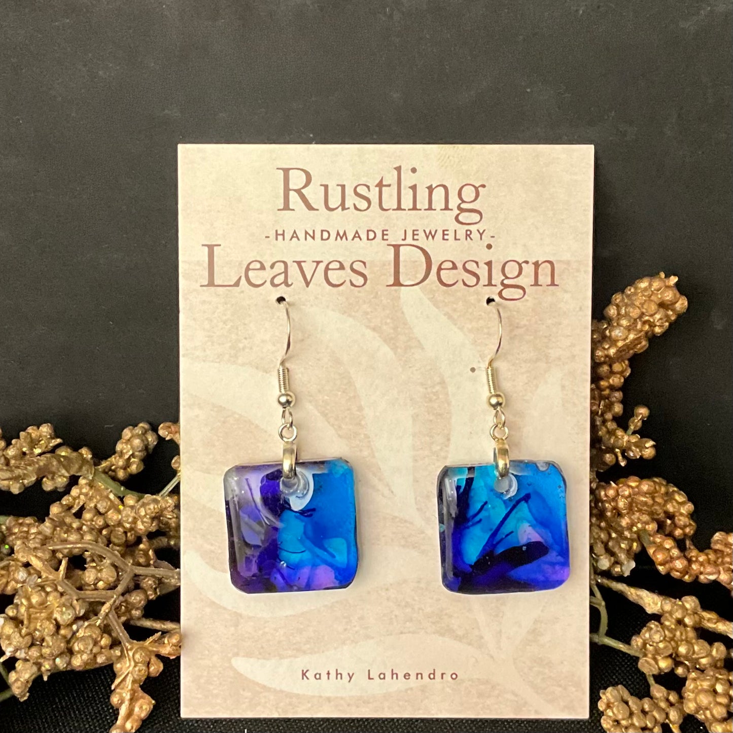 Resin Blue and Purple Square Earrings