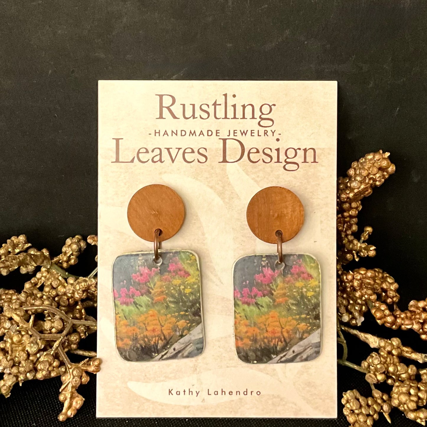 Wood Post Garden Square Earrings