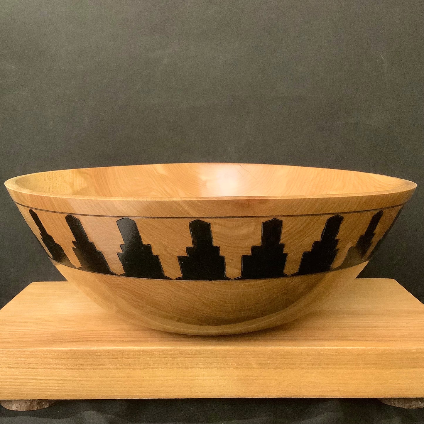 Beech Bowl w India Ink Tile Design