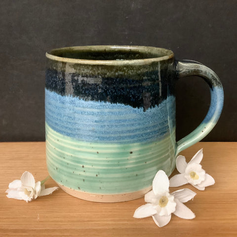 Short Mug in Blue Black Turquoise Glaze