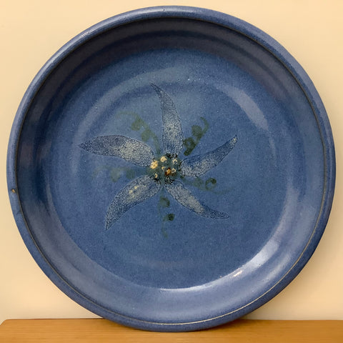 Blue Pie/Serving Dish with Flower