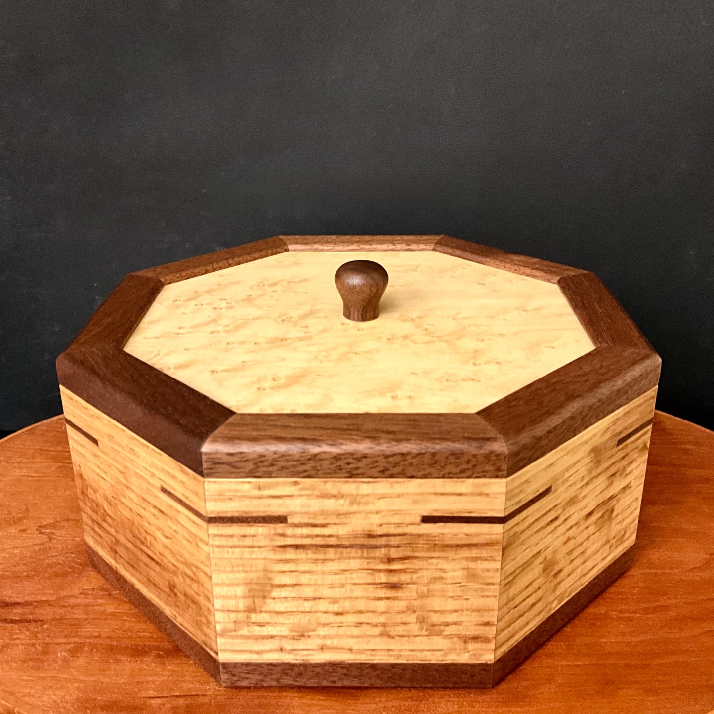 Oak, Walnut, and Birdseye Maple Octagon Box
