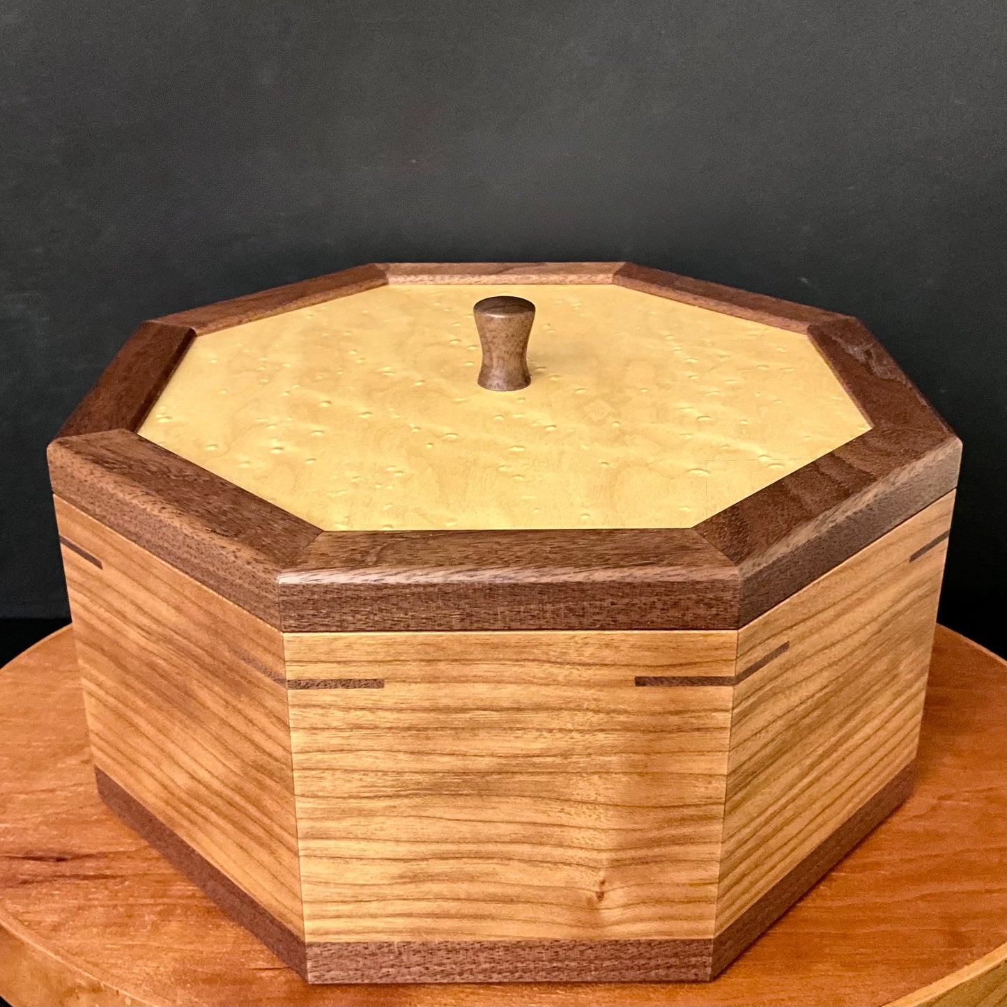 Cherry, Walnut, and Birdseye Maple Octagon Box