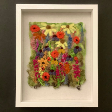 Field of Flowers Tapestry  -  Hand Felted Framed Art