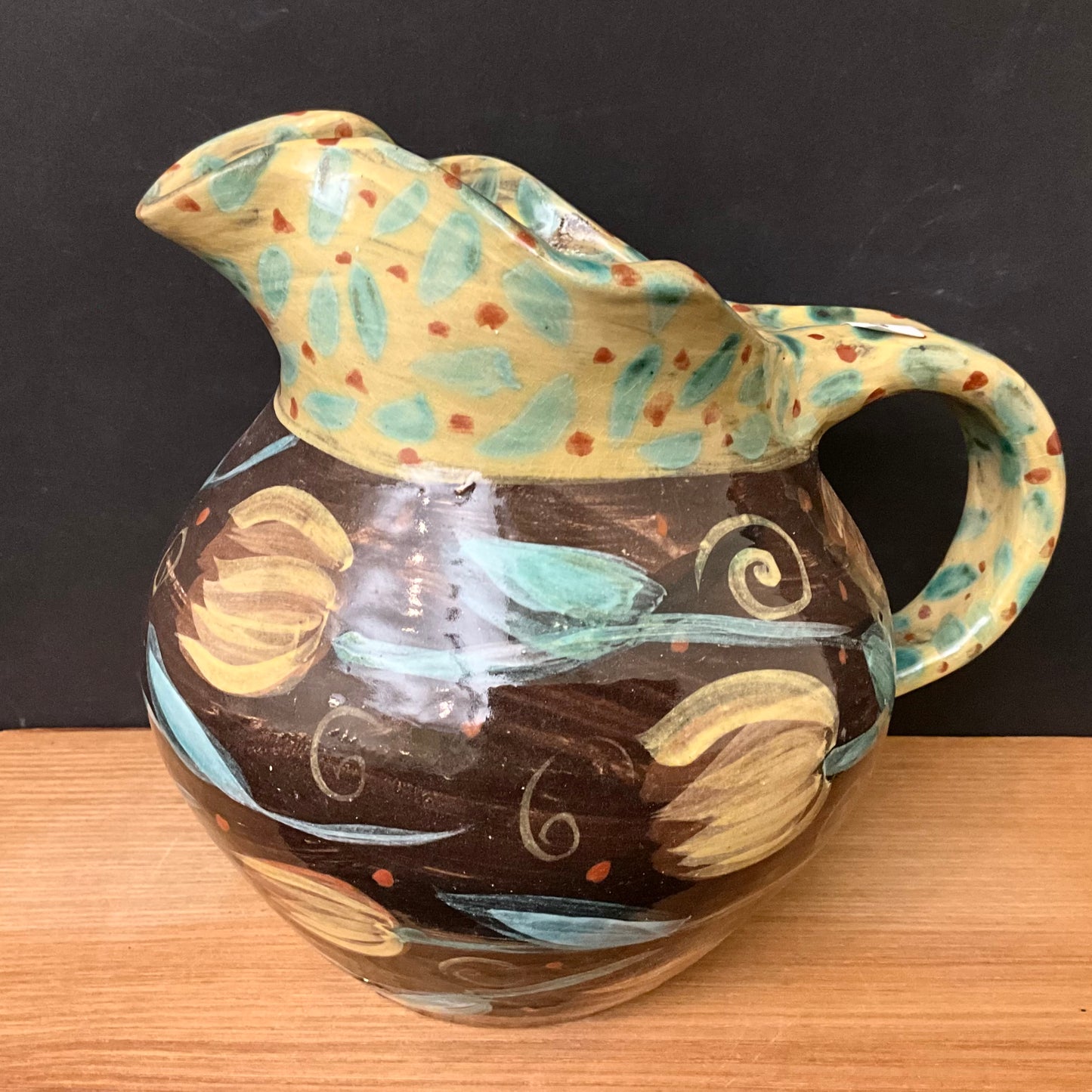 Pitcher Brown with Gold Tulips