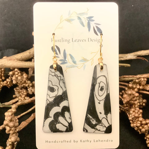 Black & White floral Trapezoid Earrings
