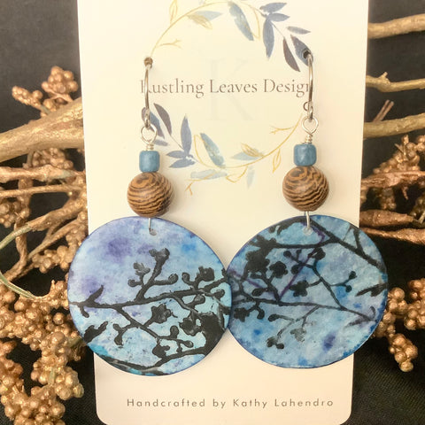 Blue Branches Circle Earrings