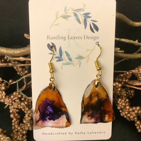 Purple & Amber recycled plastic Arch earrings