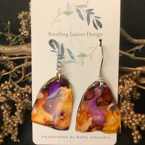 Purple & Amber recycled plastic Arch earrings