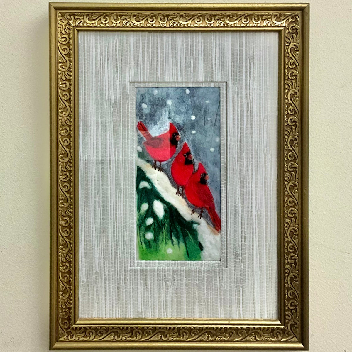 Framed Needle Felted Northern Cardinals
