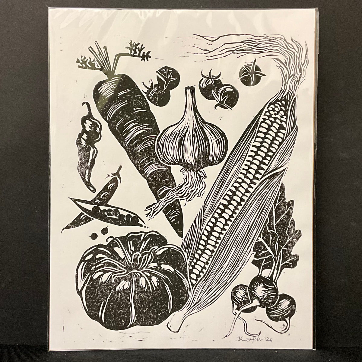 Garden Vegetable Medley Original Print on White