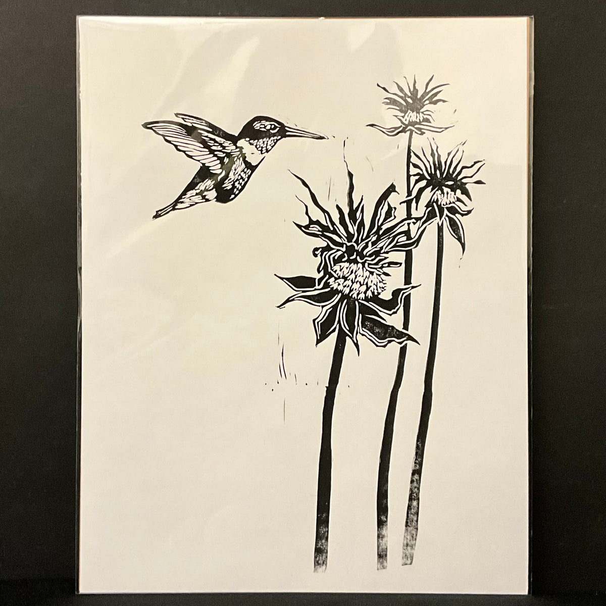Bee Balm & Hummingbird Original Print on White