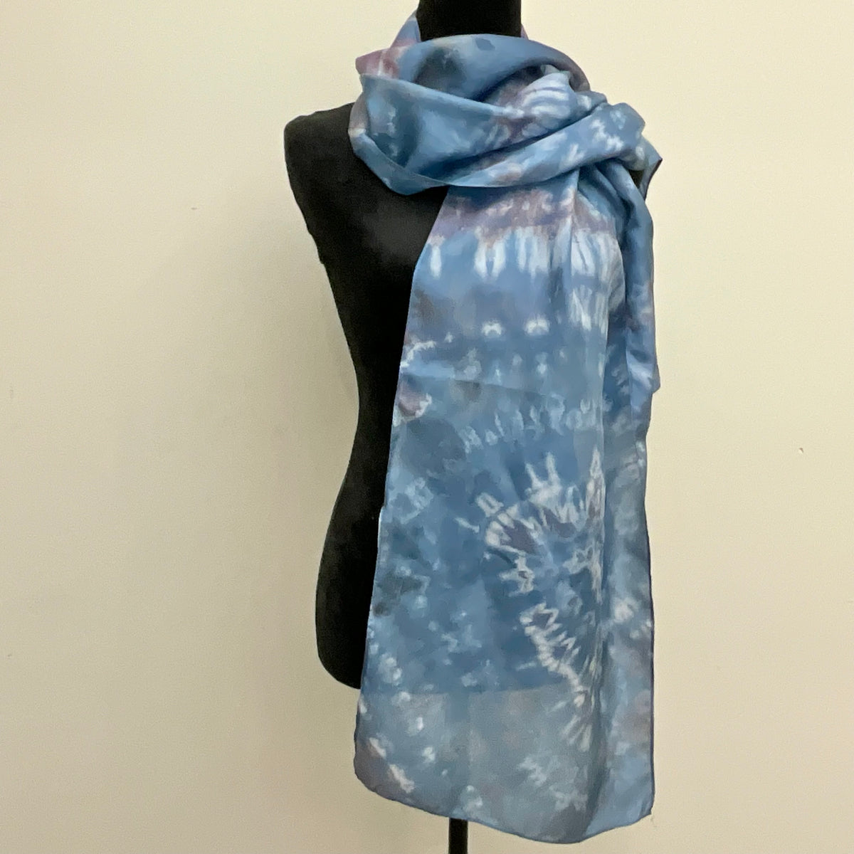large Ice Dyed Silk Haboti Scarf - Moody Blues Colorway