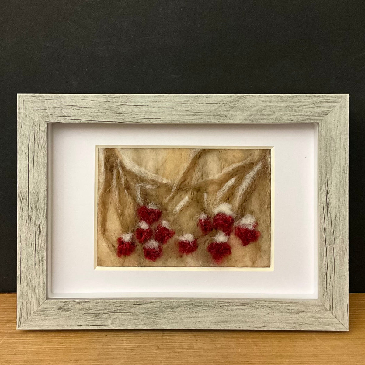 "Winter Berry" Hand Felted 7"x5" Painting