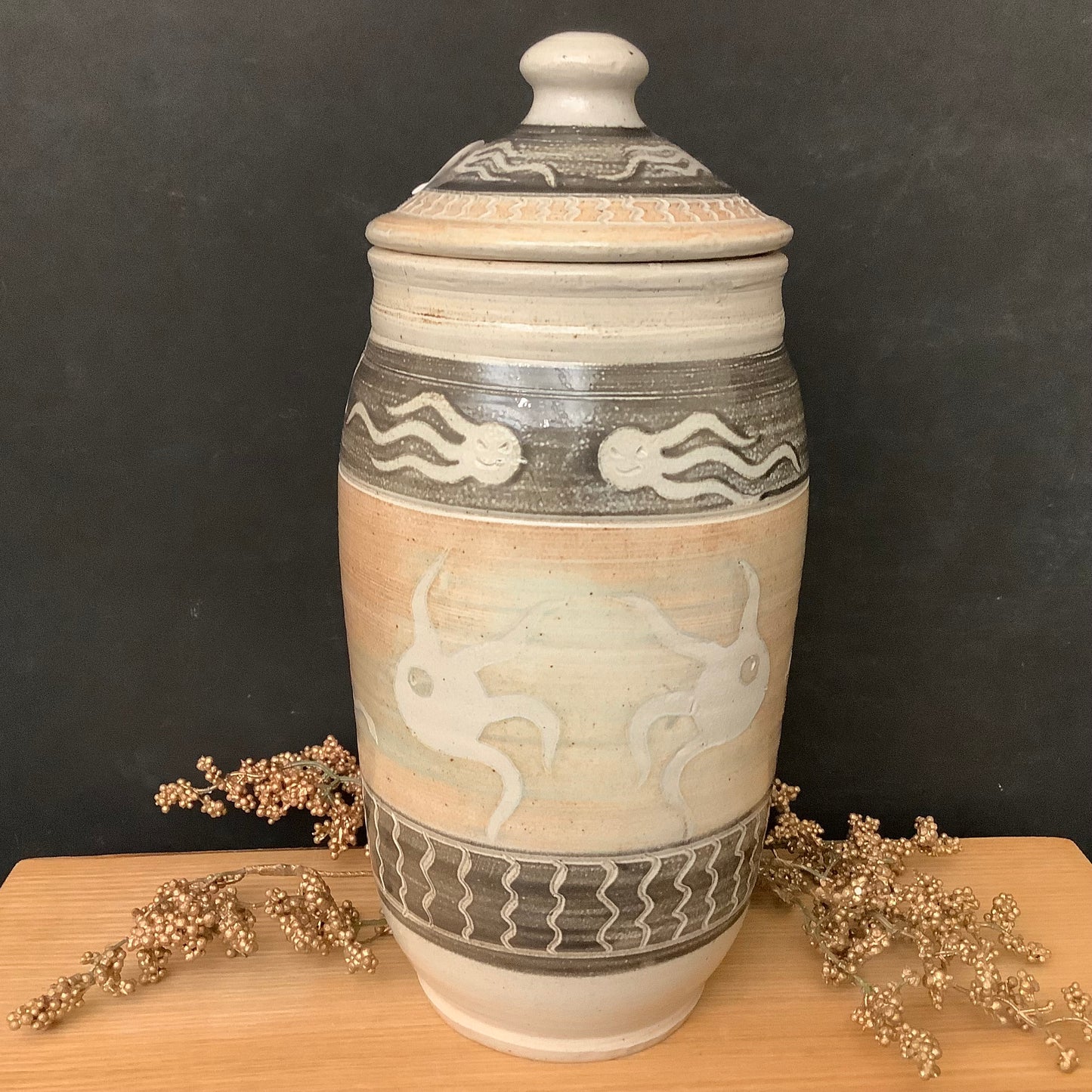 Salt Covered Jar Tan & Brown