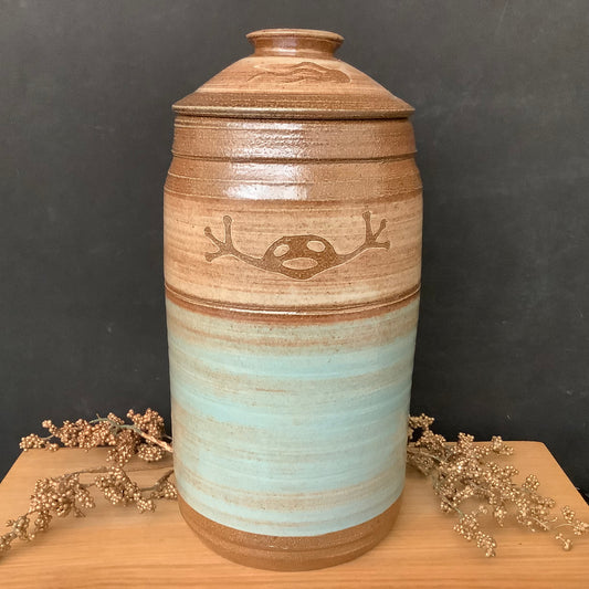 Salt Covered Jar Aqua & Tan