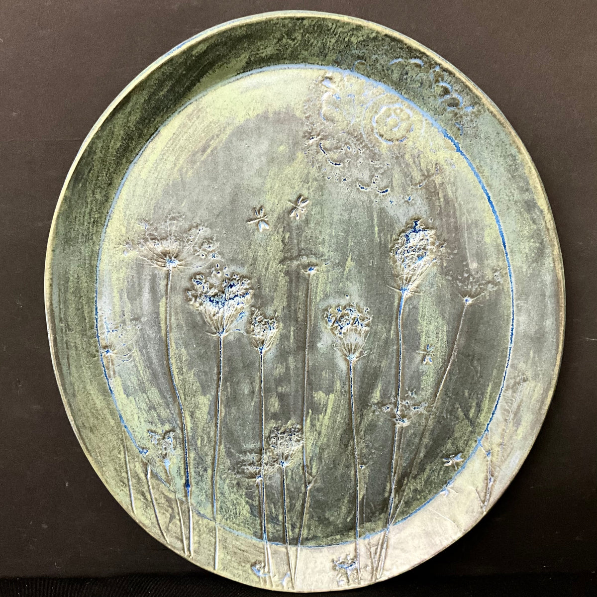 Large Oval Platter in variegated Greens
