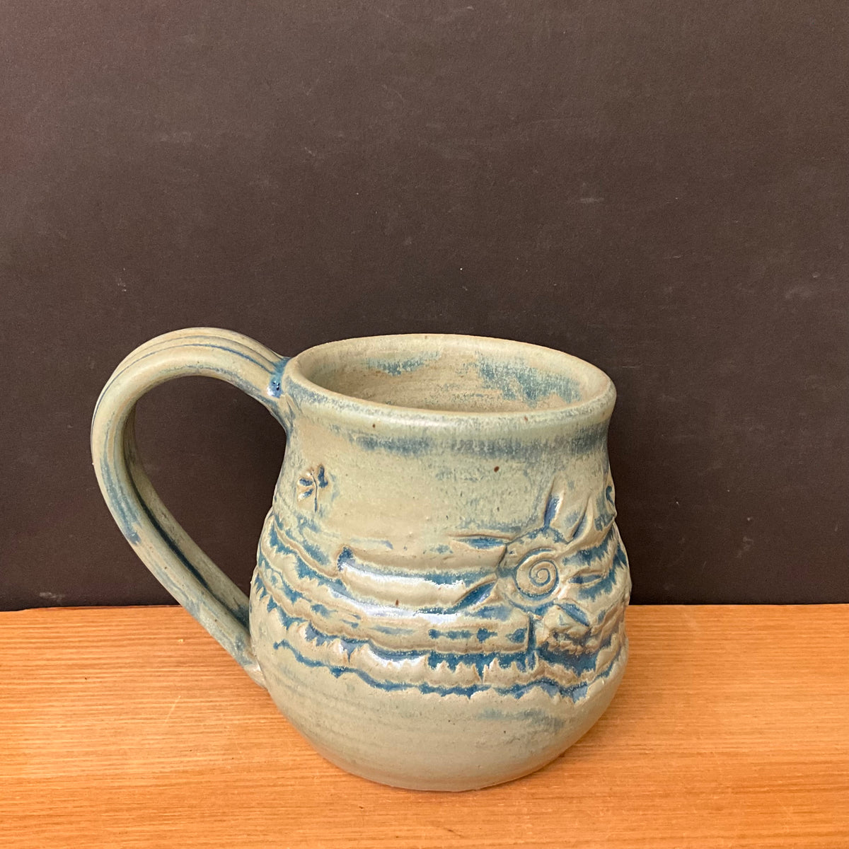 Chunky Mug in Aqua & Teal Sun, Water & Dragonfly