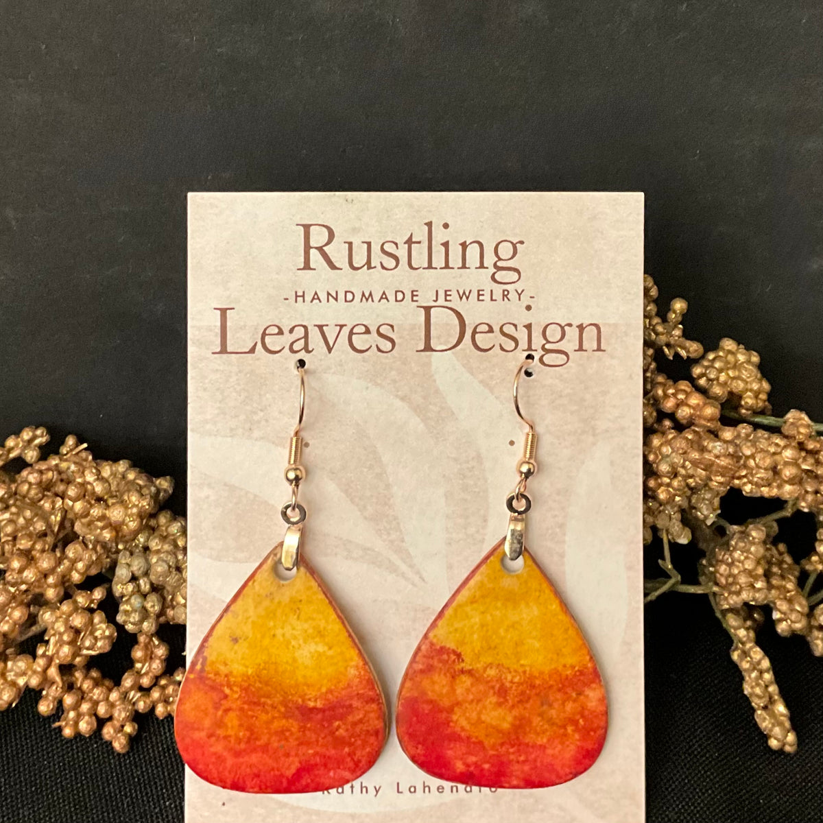 Teardrop Earrings in Orange & Gold