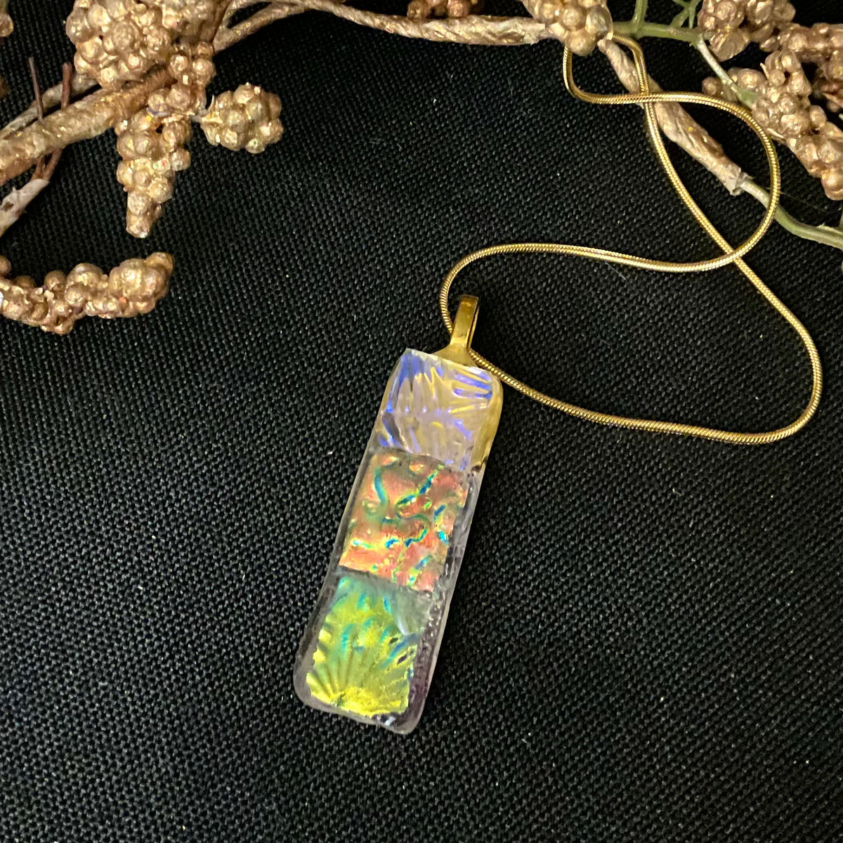 Fused Glass Pendant in Crystal with Iridescent Texture Patterns