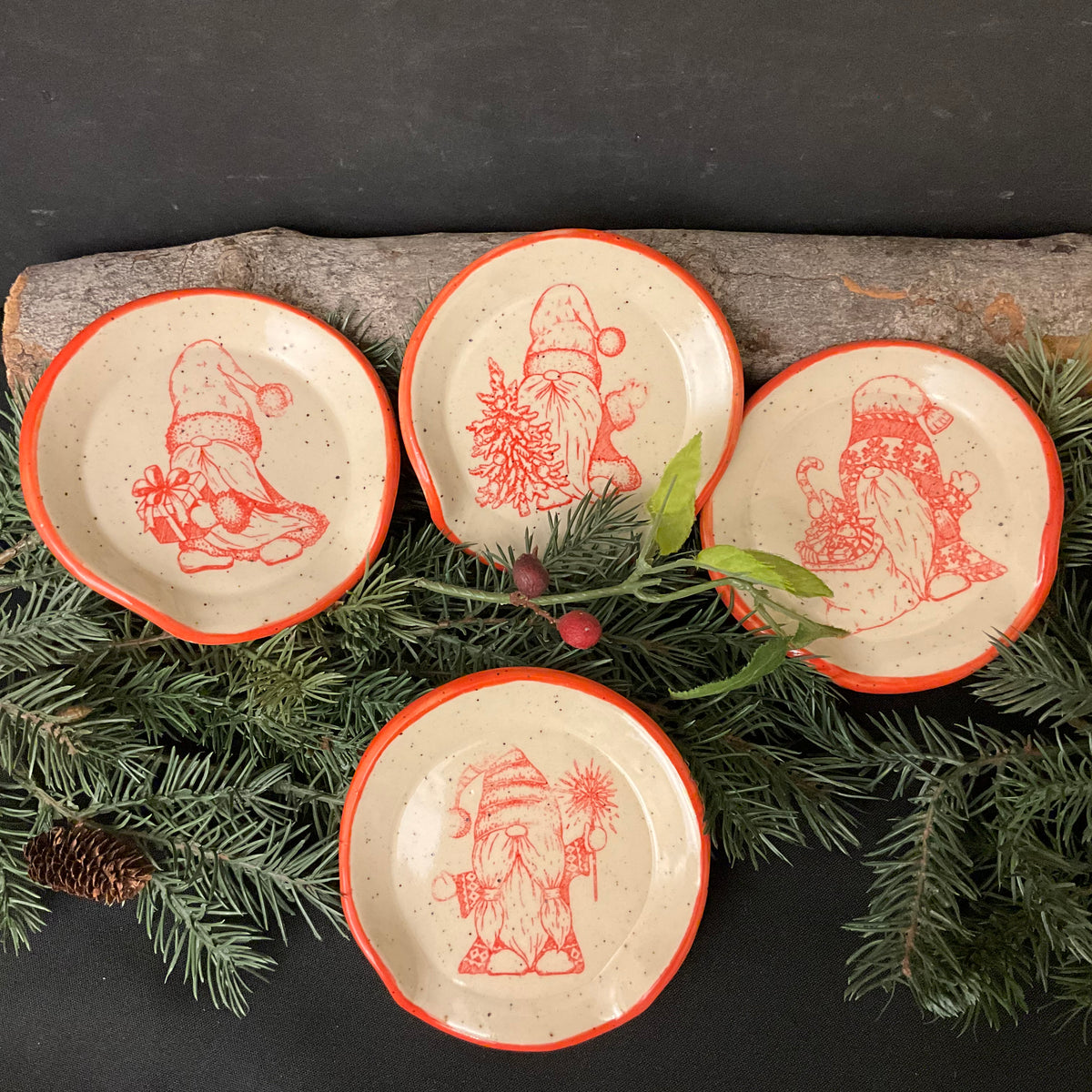 Spoon Rest with Christmas Gnome in Red on White
