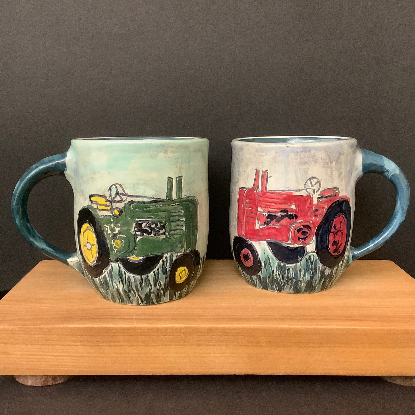Carved Mug with Farm Tractors